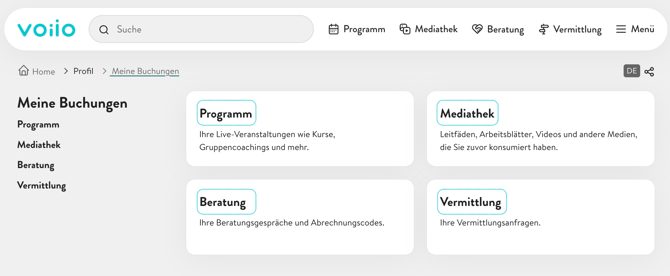 Übersicht Buchungssektionen