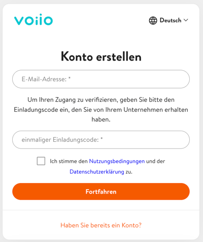 Konto erstellen mit Einladungscode