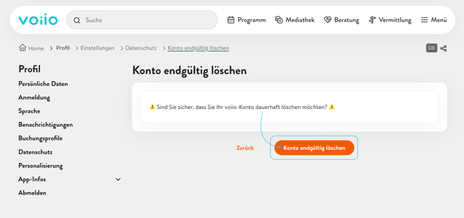 Konto löschen bestätigen