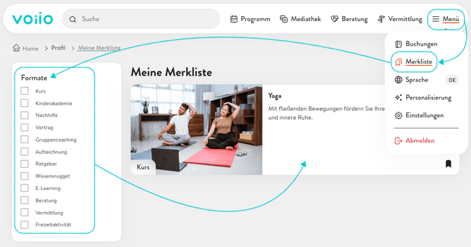 Merkliste aufrufen