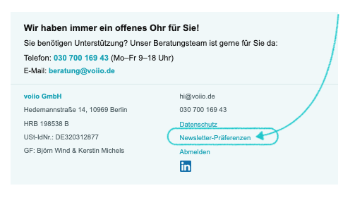 Newsletter Präferenzen Verlinkung