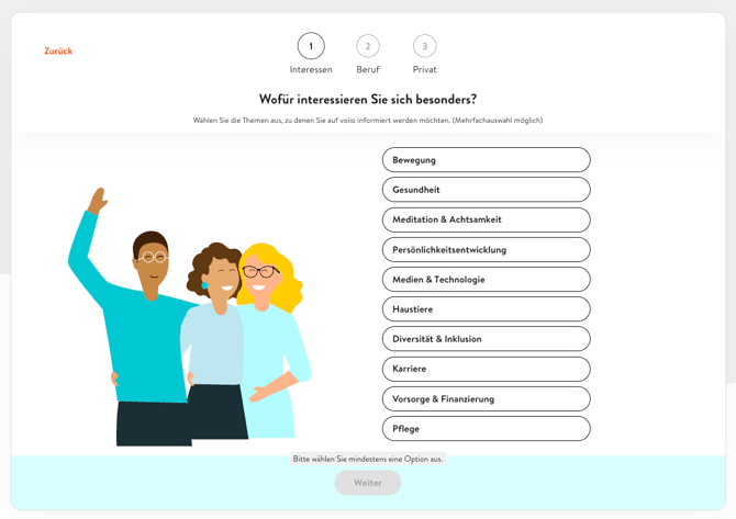 Personalisierung Abfrage Interessen