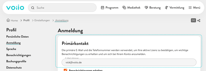 Primärkontakt Anmeldung