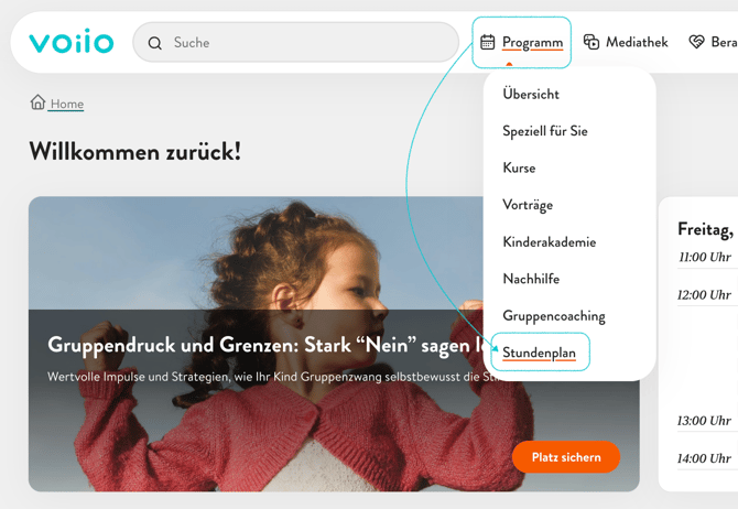 Stundenplan Sportkurse finden